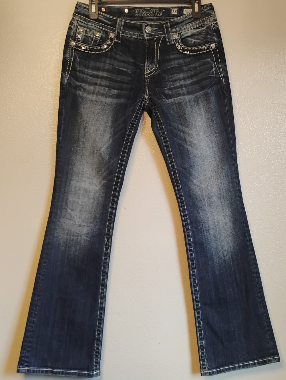 Miss Me Dark Indigo Boot Cut Jeans with Contrast Stitching